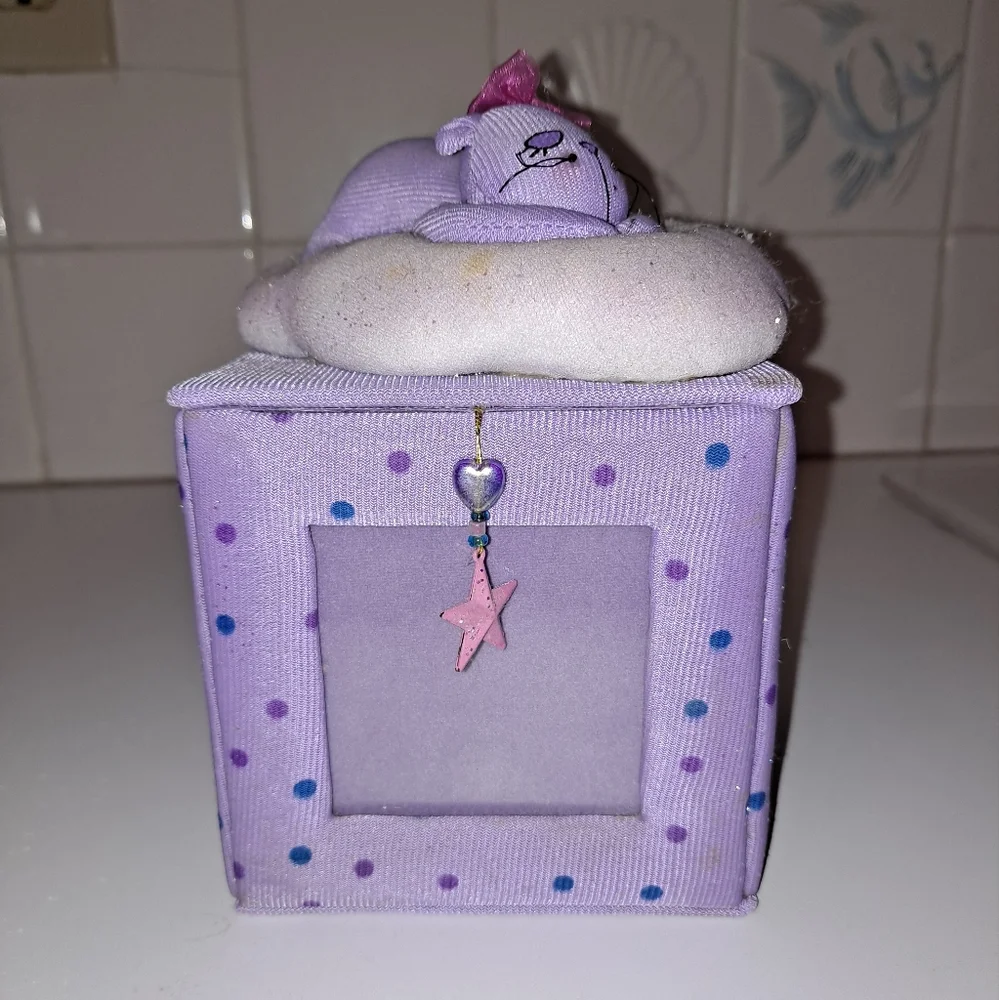 Cat cloud photo jewelry box picture container purple organizer keepsake decor
